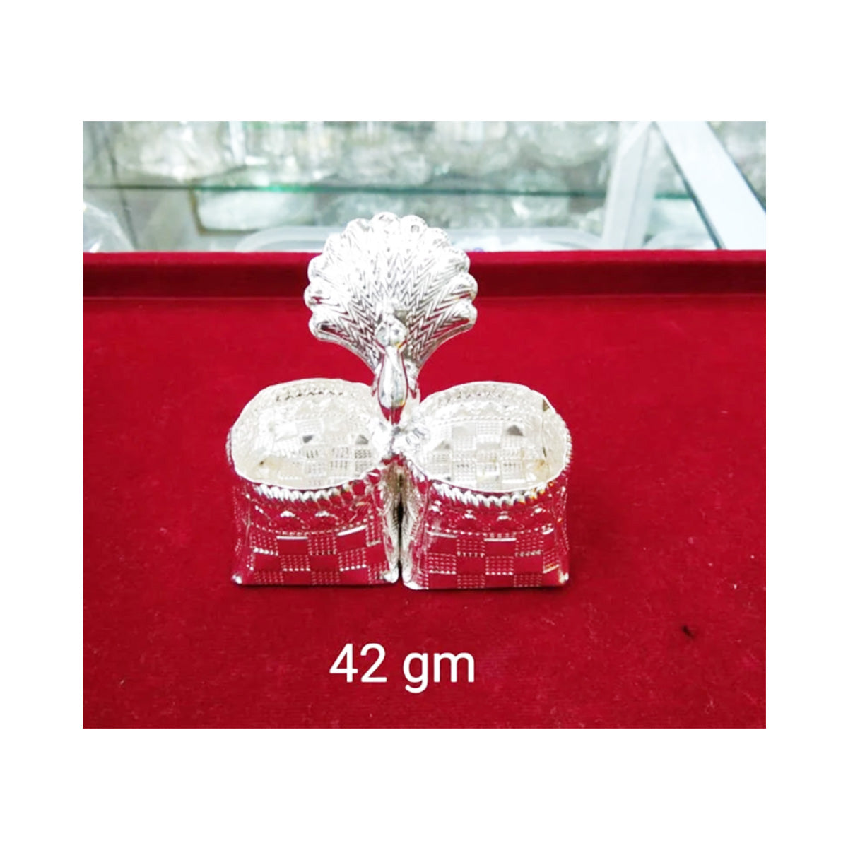 Haldi Kumkum Holder/Bowl Having Lid with Peacock Design, Silver trinket box, brides gift or puja utensils in India, US, UK, Australia, Europe