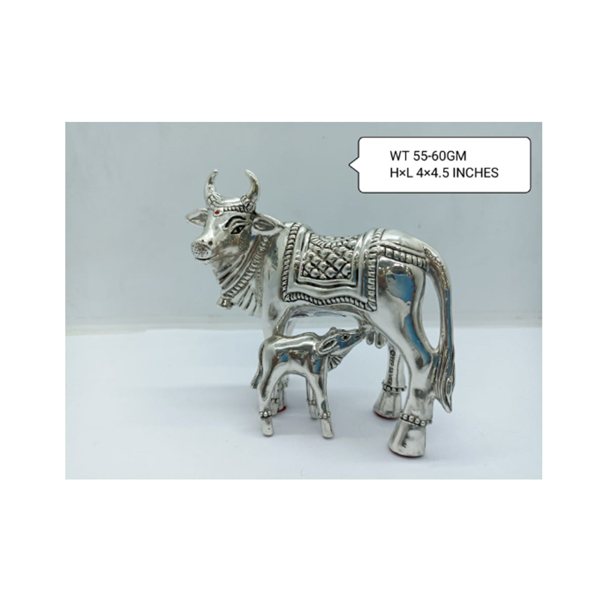 Silver Hollow Kamdhenu Cow and Calf Statue for Home Decor-50 to 60 gm in India, US, UK, Australia, Europe