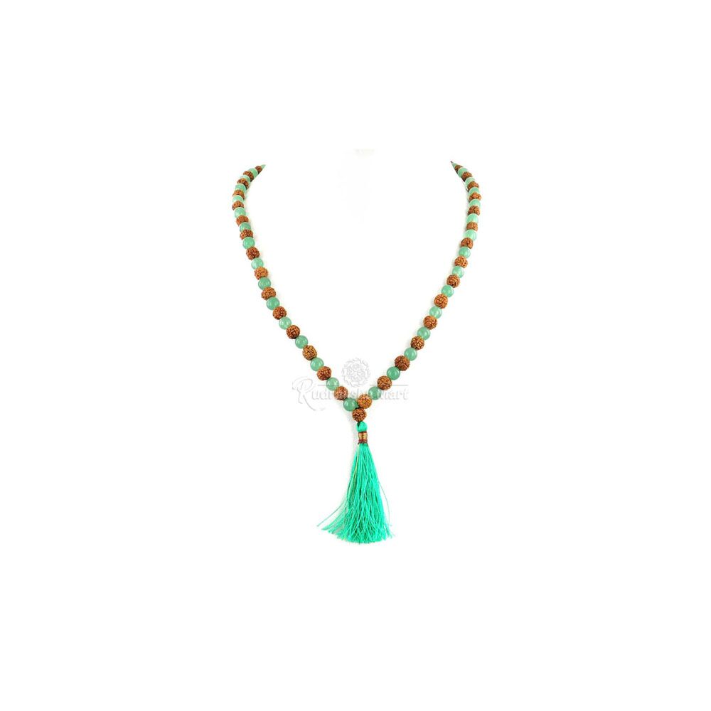 5 Mukhi Java Rudraksha with Green Jade Beads Combination Mala in India, US, UK, Australia, Europe