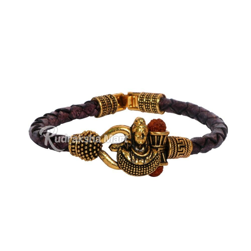 Om Trishul Damroo Mahadev Gold Plated Special Rudraksha Kada in India, US, UK, Australia, Europe