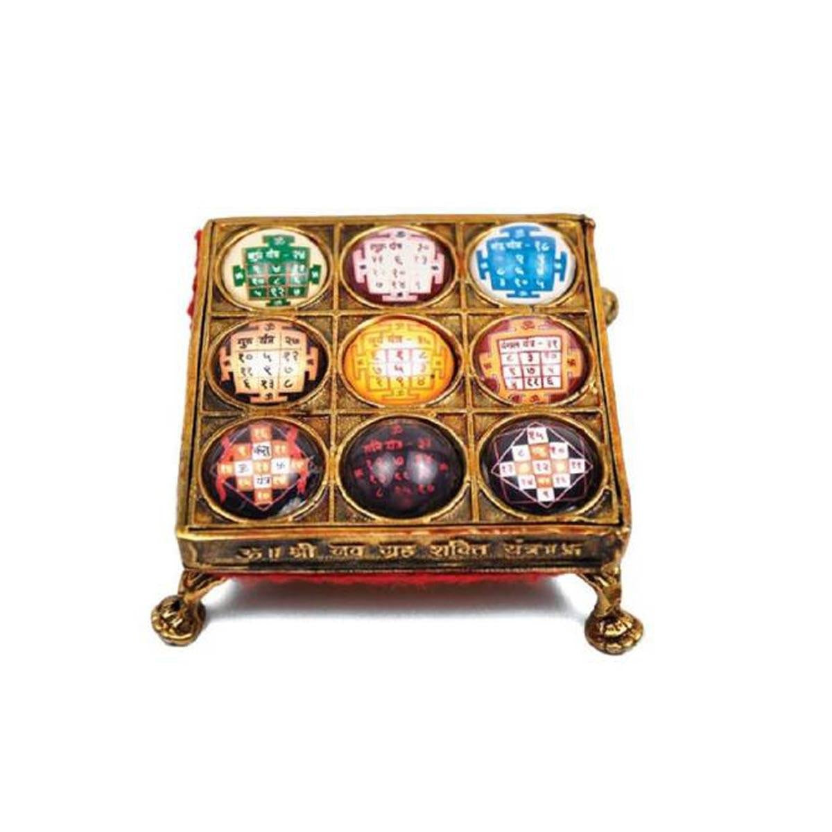 Shri Navgraha Shakti Yantra Chowki in Brass for Navgraha Shanti in India, US, UK, Australia, Europe