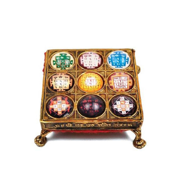 Shri Navgraha Shakti Yantra Chowki in Brass for Navgraha Shanti in India, US, UK, Australia, Europe