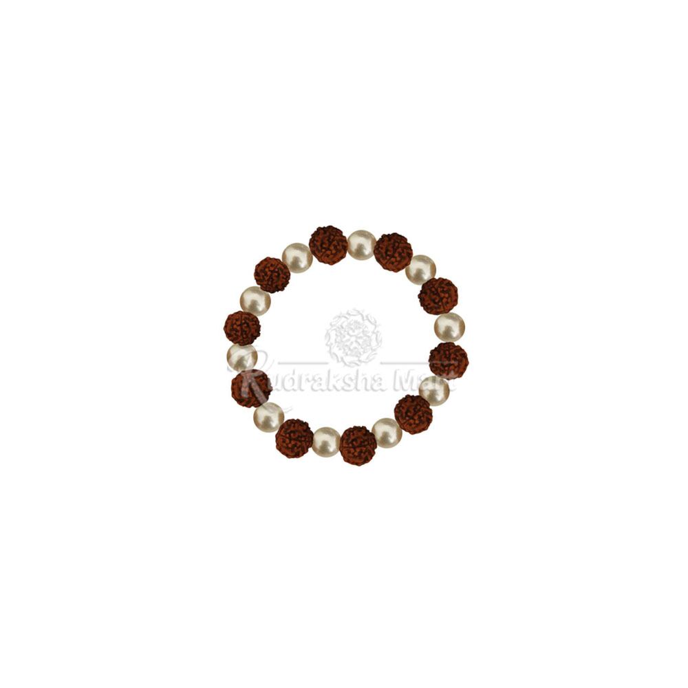 5 Mukhi Java Rudraksha with Moti (Pearl) Combination Adjustable Bracelet in India, US, UK, Australia, Europe