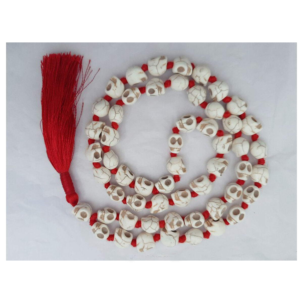 Skull Necklace mala Skull Rosary Bone Mala for Goddess Kali in 54 beads in Red Thread 10mm in India, US, UK, Australia, Europe