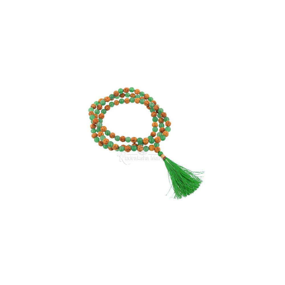 5 Mukhi Java Rudraksha with Green Aventurine Combination Mala in India, US, UK, Australia, Europe