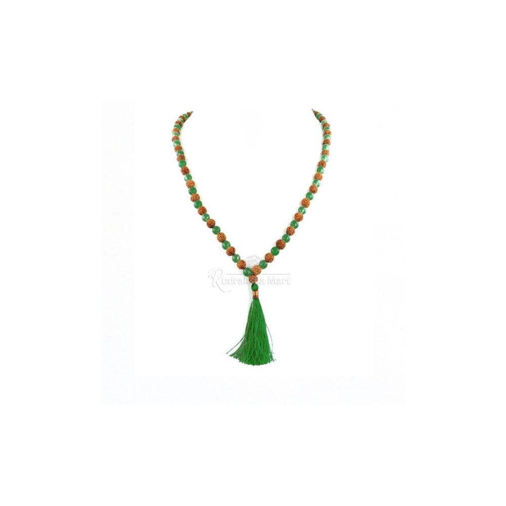 5 Mukhi Java Rudraksha with Green Aventurine Combination Mala in India, US, UK, Australia, Europe