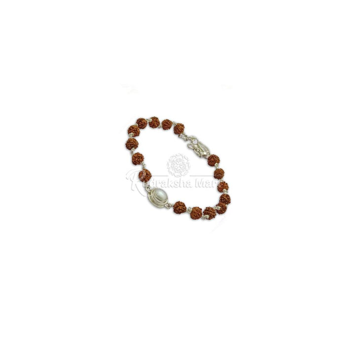 Natural Pearl with 5 Mukhi Java Rudraksha for Cancer Signs in Silver Bracelet in India, US, UK, Australia, Europe