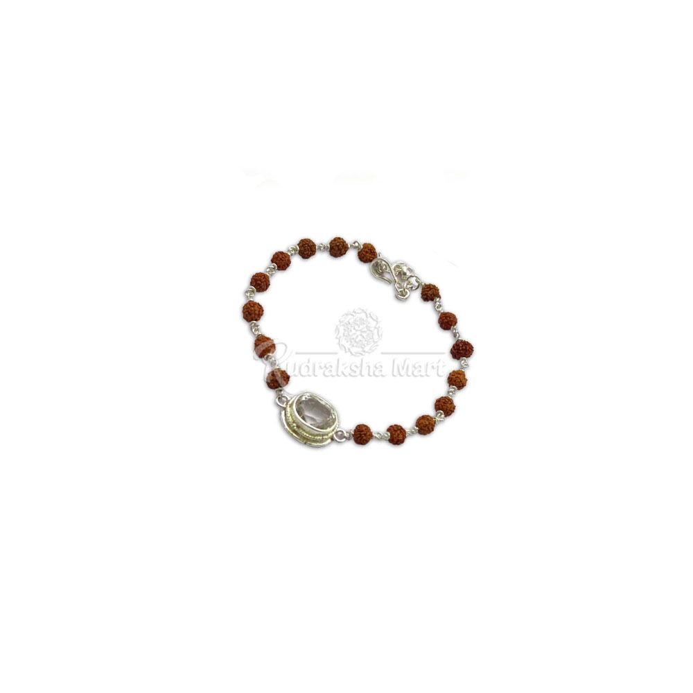Natural Zircon with 5 Mukhi Java Rudraksha for Taurus Signs in Silver Bracelet in India, US, UK, Australia, Europe