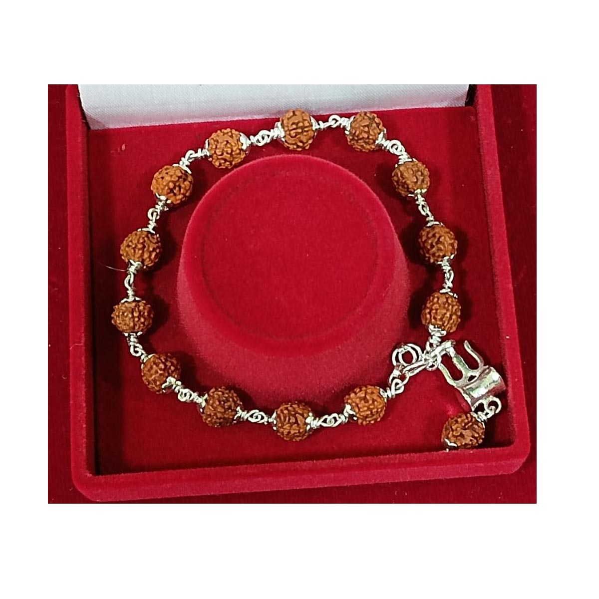 Fine Silver Trishul Damru with 5 Mukhi Java Rudraksha Bracelet in Pure Silver in India, US, UK, Australia, Europe