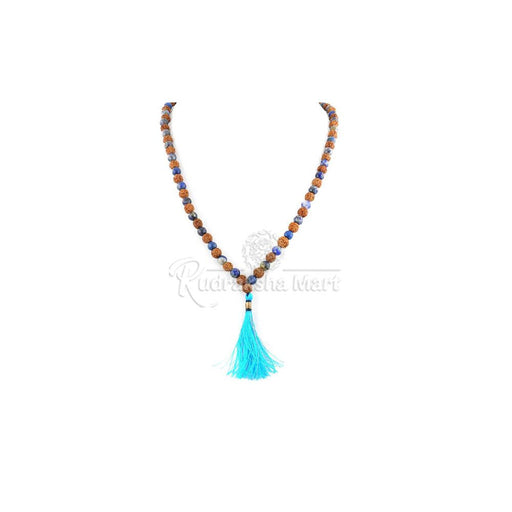 5 Mukhi Java Rudraksha with Lapis Lazuli Beads Combination Mala in India, US, UK, Australia, Europe