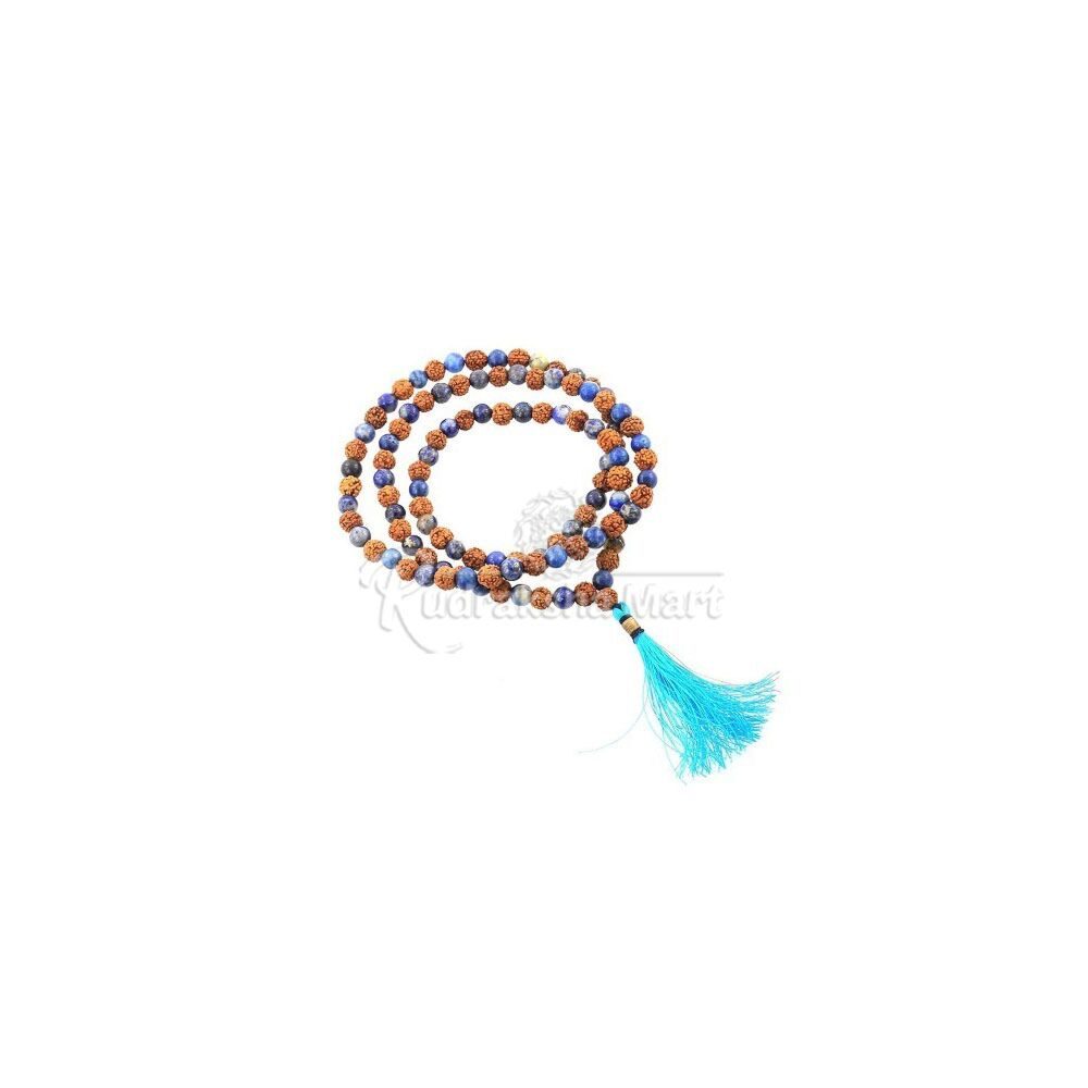 5 Mukhi Java Rudraksha with Lapis Lazuli Beads Combination Mala in India, US, UK, Australia, Europe