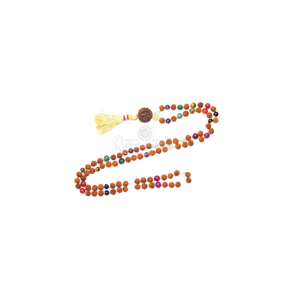 5 Mukhi Nepali, 5 Mukhi Java Rudraksha with Navgrah Beads Gemstone Mala in India, US, UK, Australia, Europe