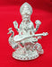 Silver Solid Goddess Sarasvati Idol Hindu Religion Goddess Idol for Gifting, Temple Use in India, US, UK, Australia, Europe