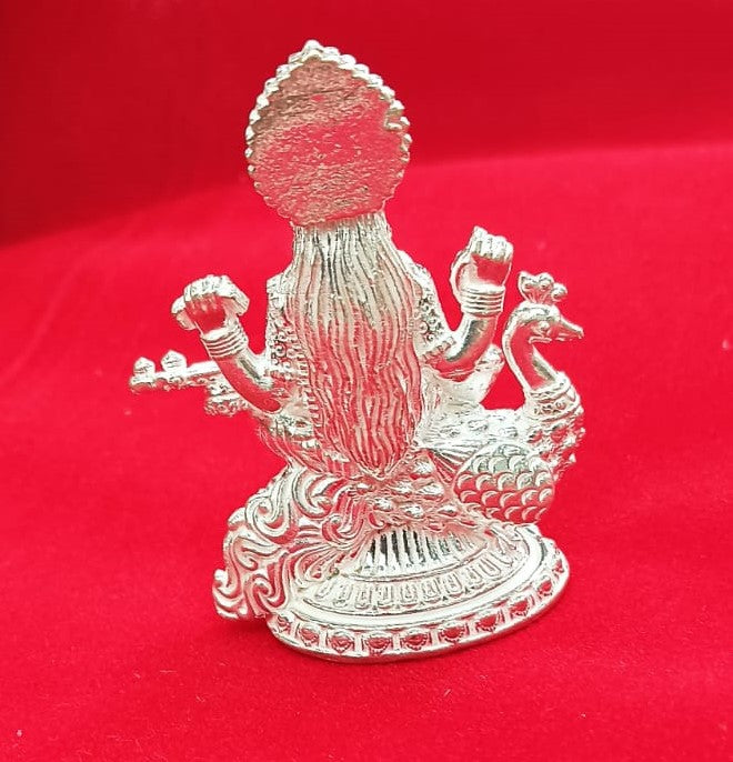 Silver Solid Goddess Sarasvati Idol Hindu Religion Goddess Idol for Gifting, Temple Use in India, US, UK, Australia, Europe