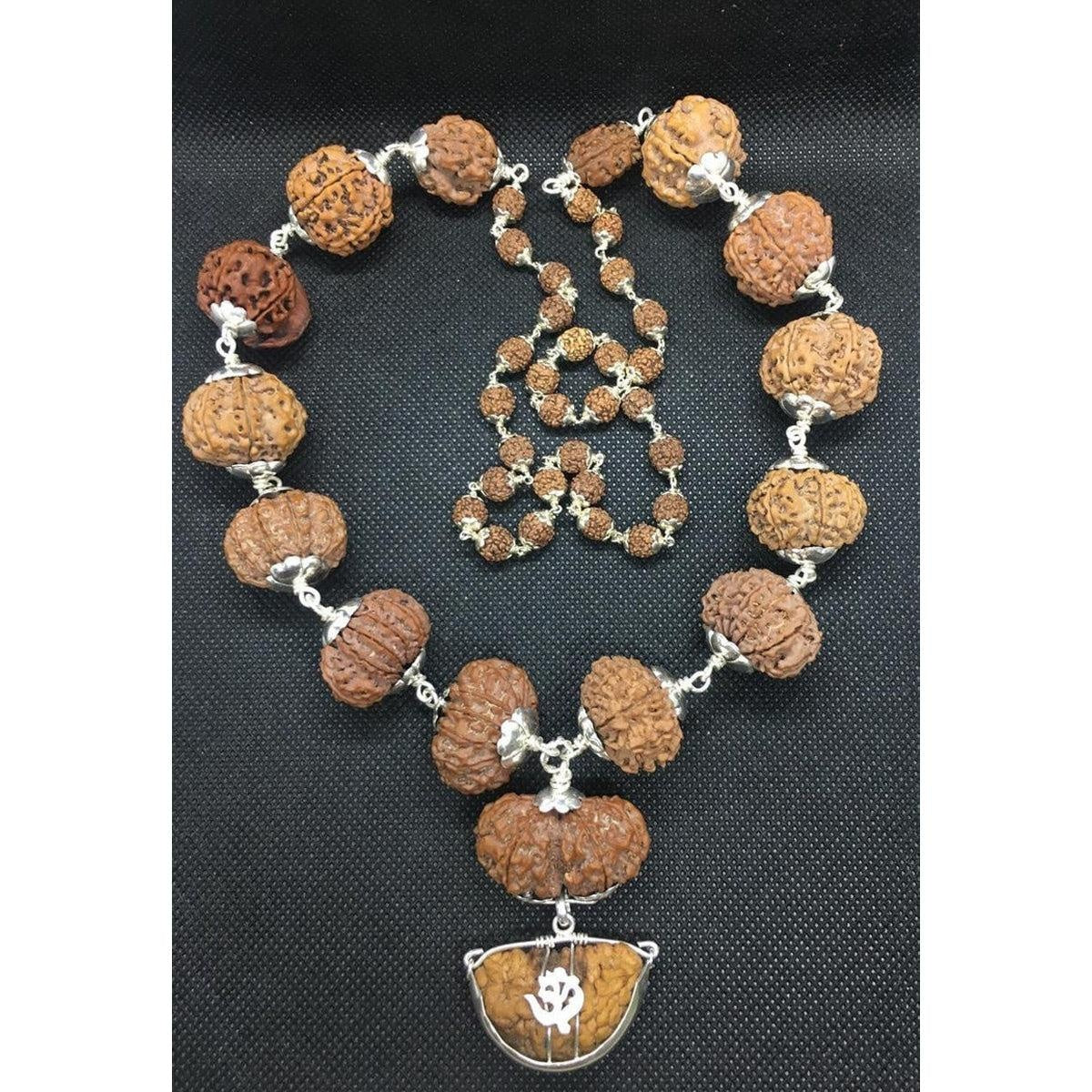 1-14 Nepali Rudraksha Collector Size Siddha Mala in Pure Silver in India, US, UK, Australia, Europe