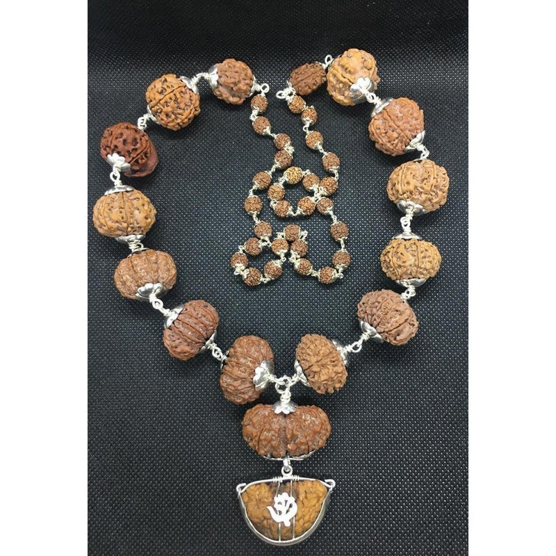 1-14 Mukhi, Ganesh, Gaurishankar Nepali Rudraksha Siddha Mala in Pure Silver, Nepal Origin Collector Size Heavy Quality Beads Lab Certified in India, US, UK, Australia, Europe