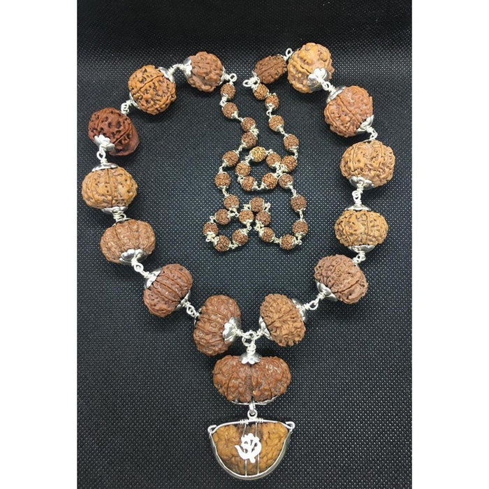 1-14 Mukhi, Ganesh, Gaurishankar Nepali Rudraksha Siddha Mala in Pure Silver, Nepal Origin Collector Size Heavy Quality Beads Lab Certified in India, US, UK, Australia, Europe
