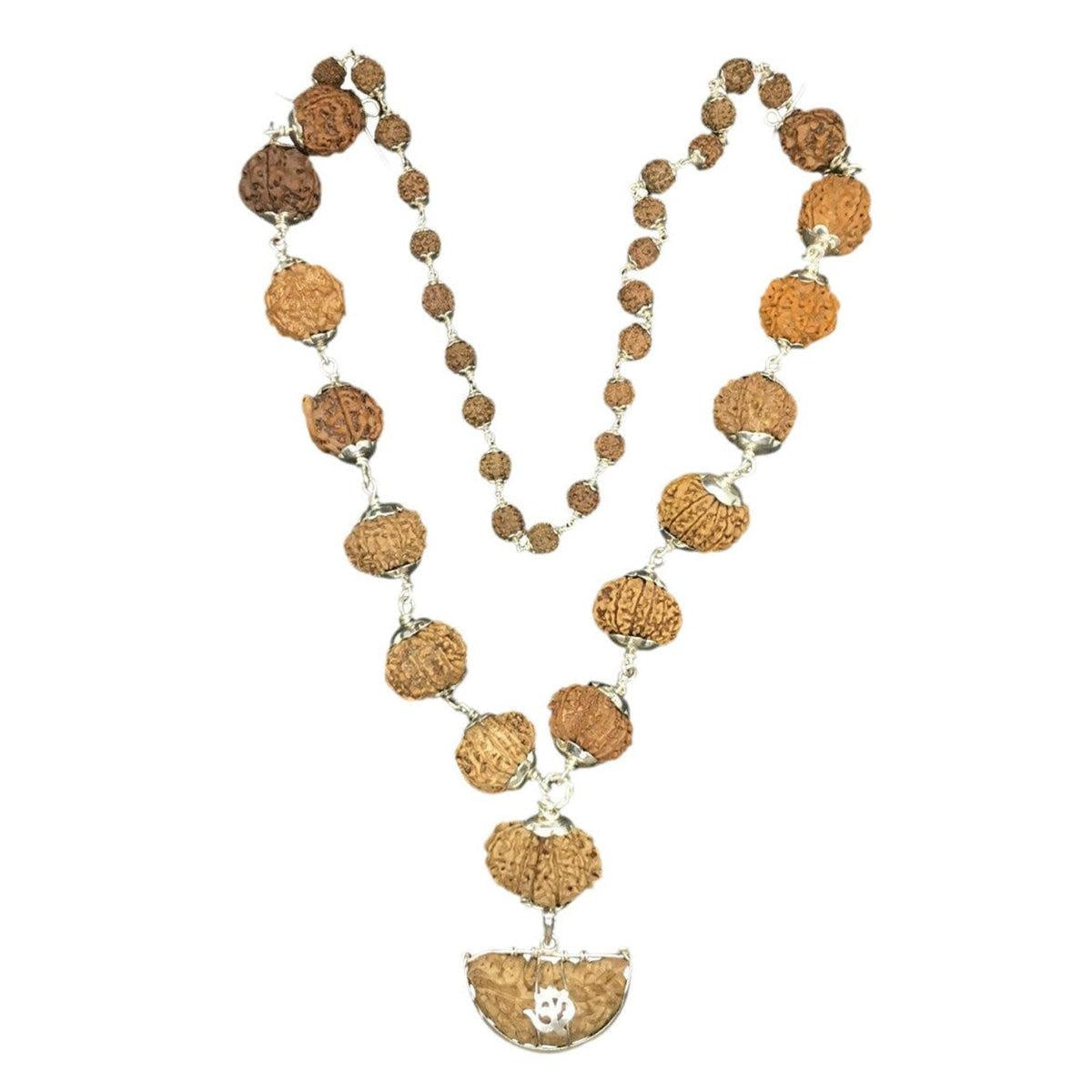 1 to 14 Mukhi Nepali Rudraksha Siddha Mala in 92.5% Silver Quality with 5 Mukhi Rudraksha Silver Mala, Beads Size 20-22 mm Lab Certified in India, US, UK, Australia, Europe