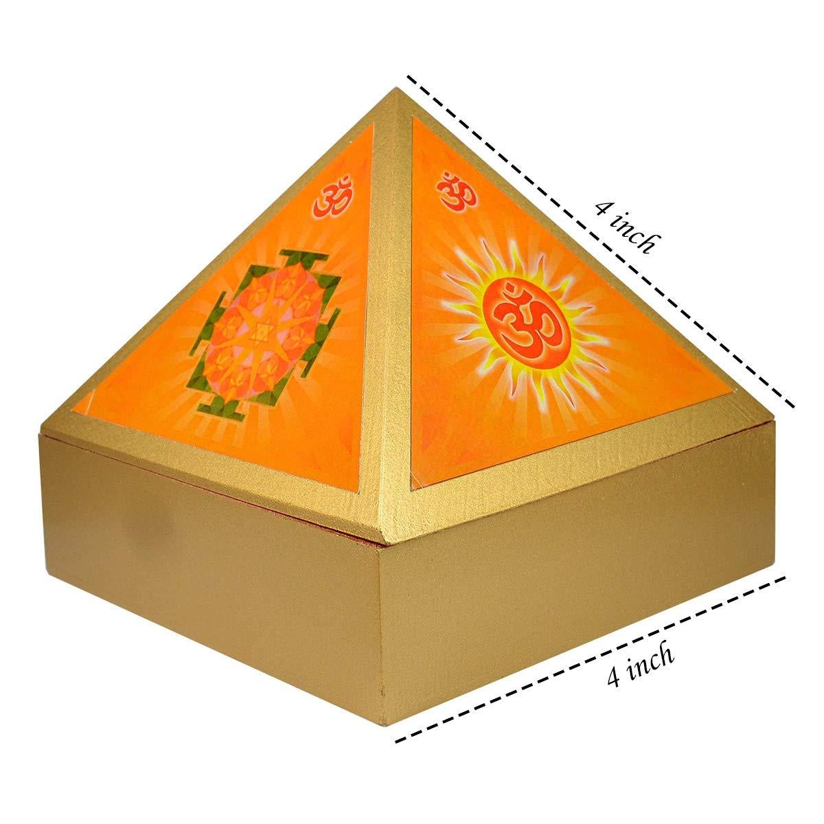 Wooden Pyramid Wish Box with Om Sticker for Reiki and Crystal Healing in India, US, UK, Australia, Europe