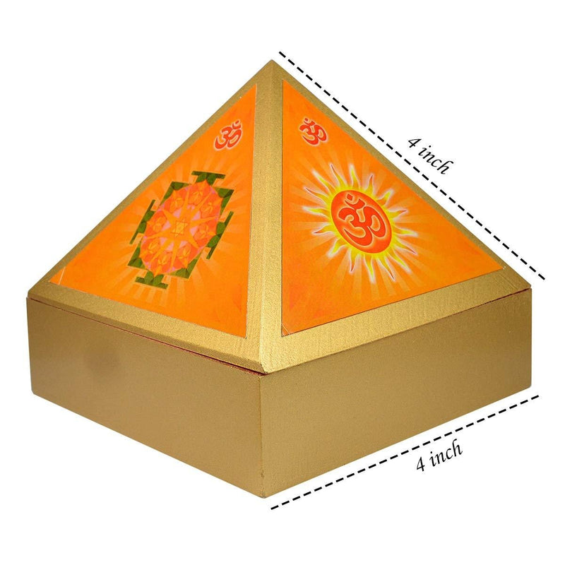 Wooden Pyramid Wish Box with Om Sticker for Reiki and Crystal Healing in India, US, UK, Australia, Europe