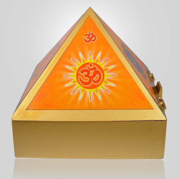Wooden Pyramid Wish Box with Om Sticker for Reiki and Crystal Healing 9 Inch in India, US, UK, Australia, Europe
