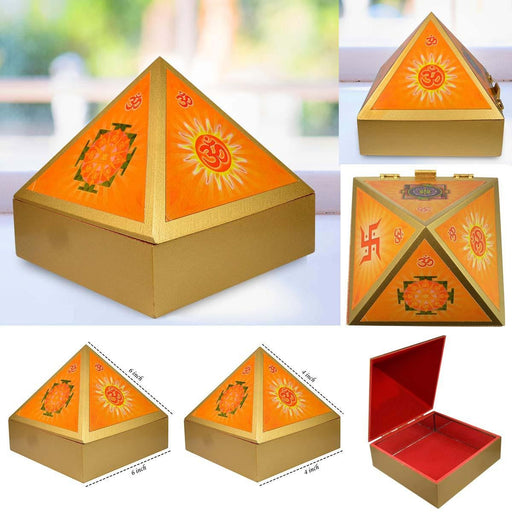 Wooden Pyramid Wish Box with Om Sticker for Reiki and Crystal Healing in India, US, UK, Australia, Europe